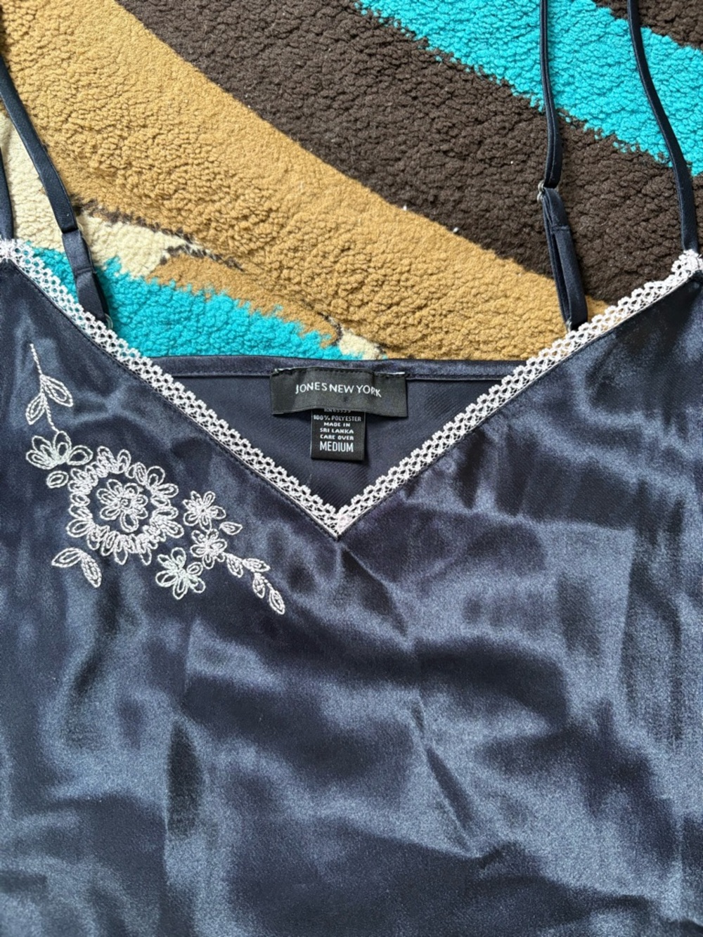 Jones New York Navy Black Satin Spaghetti Strap Camisole - Picture 2 of 5